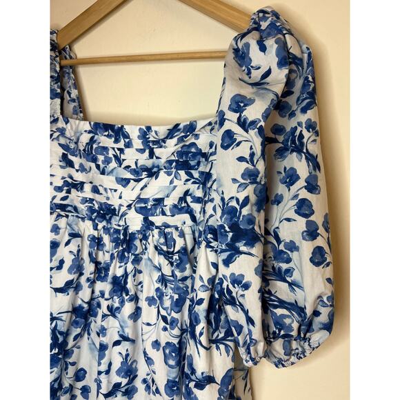 A&F Abercrombie and Fitch Emerson Ruched Puff Sleeve Floral Poplin Mini Dress - Picture 5 of 14